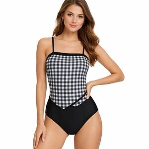 Fit 4 You swimsuit one piece plaid gingham cottage beach vacation Audrey Pinup